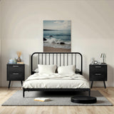 Finnhomy Nightstand, End Table, Side Table with 2 Hand Made Rattan Decorated Drawers, Nightstands Set of 2, Wood Accent Table with Storage for Bedroom, Full Black, 2 Pack Finnhomy