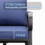 Xmkmvk 5 Piece Patio Furniture Set with 50000 BTU Propane Fire Pit Table, All-Weather Outdoor Conversation Set with 2 Swivel Chairs, Sofa and Thick Cushions for Garden, Porch, Lawn, Blue Xmkmvk