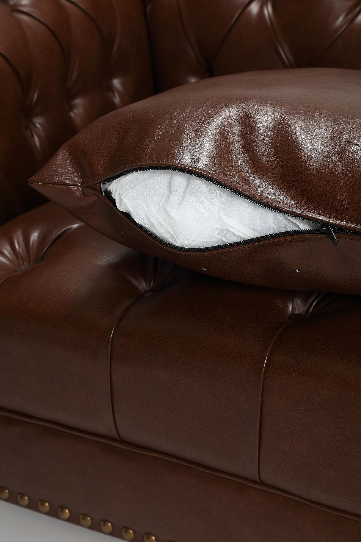 Morden Fort Faux Leather Couch Chesterfield Sofa, 80" W Upholstered Button Tufted Faux Leather Sofa with Pillows, Comfy Couches for Living Room Furniture, Bedroom, Apartment (Brown) Morden Fort