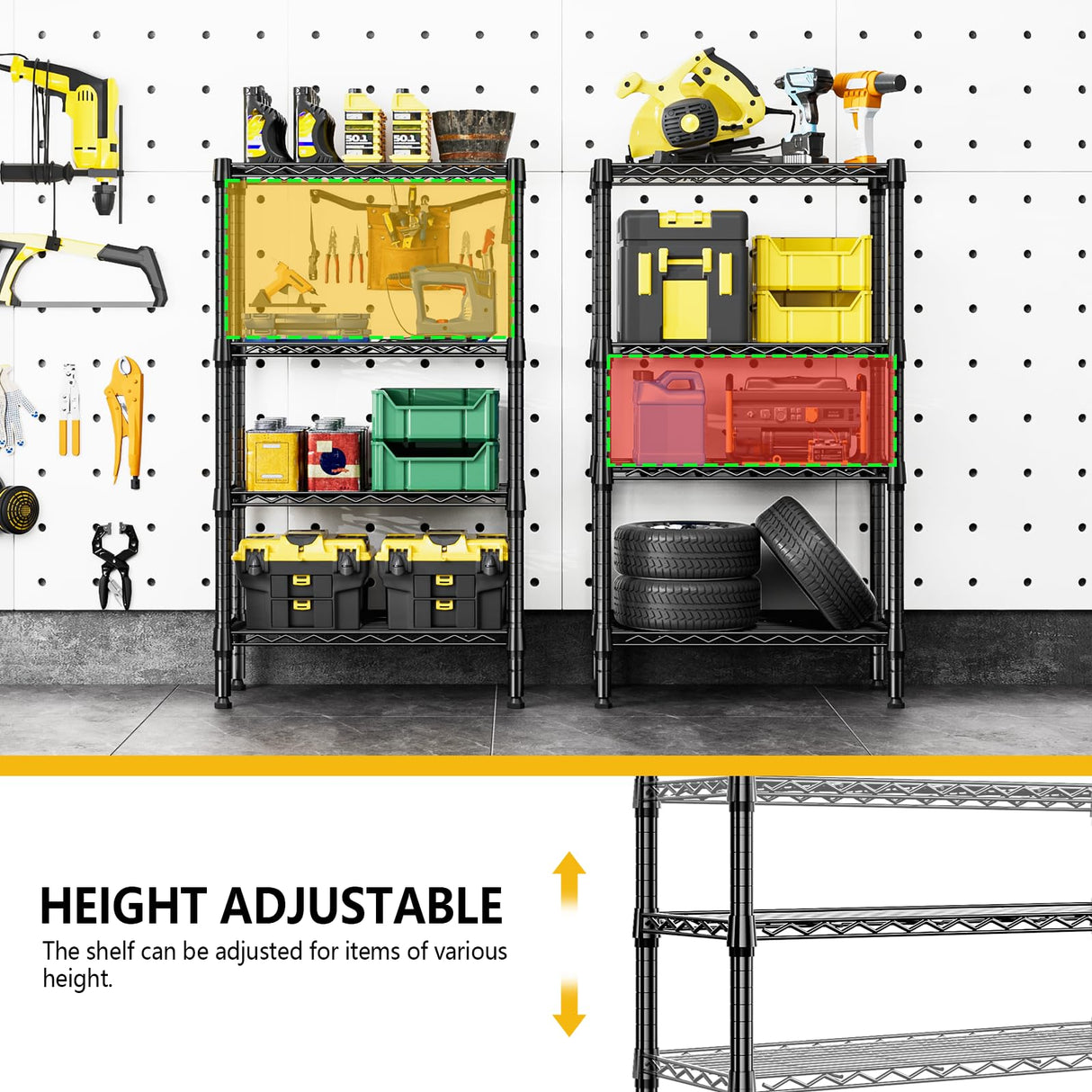 M MZG 1000 lbs 4 Tier Shelf Metal Storage Shelves Wire Rack Closet Organizers for Garage Kitchen Bathroom Laundry Black 11.8" D x 25.6" W x 45.5" H M MZG