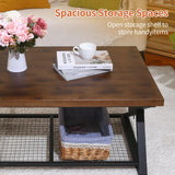 EASYSOUL Solid Wood Coffee Tables for Living Room, Farmhouse Coffee Table with Storage Shelf, 2-Tier Rustic Mid Century Coffee Table, 47.24 Inch Rectangle Center Table (Brow, 47.24") EASYSOUL