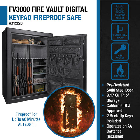 BARSKA Digital Keypad Fireproof Security Long Gun Safe Vault with Lock Out Mode, Silent Mode, Safe Alarm, Low Battery Warning - 19.97 Cu Ft BARSKA