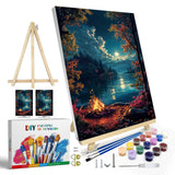 JOOZ Paint by Numbers Kit for Adults with Frame, Landscape Paint by Numbers for Adults, Moon Lake Paint by Number with Easel, DIY Acrylic Oil Painting Kit for Home Wall Decor 8 x 12 Inch JOOZ