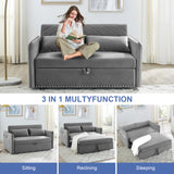 SumKea 3-in-1 Sleeper USB Port Adjustable Velvet Convertible Sofa with Pull Out Bed, 2 Pillows & Side Pocket – Ideal for Living Room and Bedroom, Grey SumKea