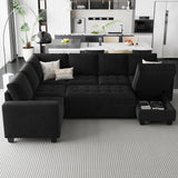 Belffin Modular Sectional Sleeper Sofa with Pull Out Bed U Shaped Sectional Sofa Couch with Storage Ottoman Velvet Covertible 7-Seater Sofa for Living Room Black Belffin