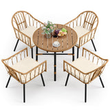 DWVO 5 Piece Patio Dining Sets, Outdoor Dining Furniture Set with 2" Umbrella Hole, Wicker Rattan Round Table and Chairs Set with Comfortable Cushions for Patio, Balcony, Backyard, Beige DWVO