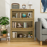 BONITURE Display Cabinet with Acrylic Glass Doors,3-Tiers Curio Cabinet with LED Lighting for Collectibles, Collectibles Toy Organizers Rack & Display Shelf Display Case Storage Cabinet, Nature BONITURE