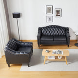 LEVNARY Chesterfield Loveseat Leather, Upholstered Sofa with Button-Tufted Back, Mid-Century Modern Sofa with Solid Wood Legs, 2 Seater Couches for Living Room (Black) LEVNARY