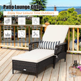 COSTWAY PE Rattan Chaise Lounge Chair, 6 Gear Adjustable Recliner with Armrest & Pillow, Wicker Outdoor Furniture for Deck, Patio (1, Brown) COSTWAY