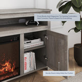 BELLEZE Barn Door Wood Electric Fireplace TV Stand for TVs up to 65 Inches Open Shelves and Cabinets Media Entertainment Center Console Table - Corin (Gray Wash) BELLEZE