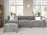Furmax Modern Convertible Sofa L Shaped Couch, Fabric 4 Seat Sofa Set with Ottoman, Modular Sectional Sofa Couch, Sectional Couches for Living Room, Apartment (Light Grey) Furmax