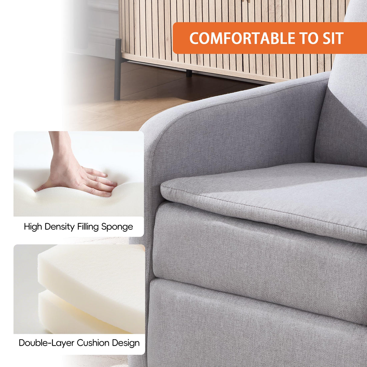 Ketaiyou Swivel Rocking Recliner Chair for Adults, Rocker Nursery Glider Chair for Living Room Bedroom, Upholstered Fabric Reclining Single Sofa Chair(Light Grey) Ketaiyou