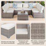 7 Piece Outdoor Patio Sectional Sofa Set, All-Weather Wicker Patio Furniture Set, with able Cushions & Tempered Glass Table for Backyard, Poolside, Garden Patio Conversation Sets Generic