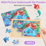 Wooden Puzzles for Kids Ages 4-6, 24 Piece Unicorn Mermaid Princess Jigsaw Puzzles 4 Packs, Preschool Toddlers Learning Activity Puzzles Toys for Girls 3 4 5 6 Years Old OSBOO