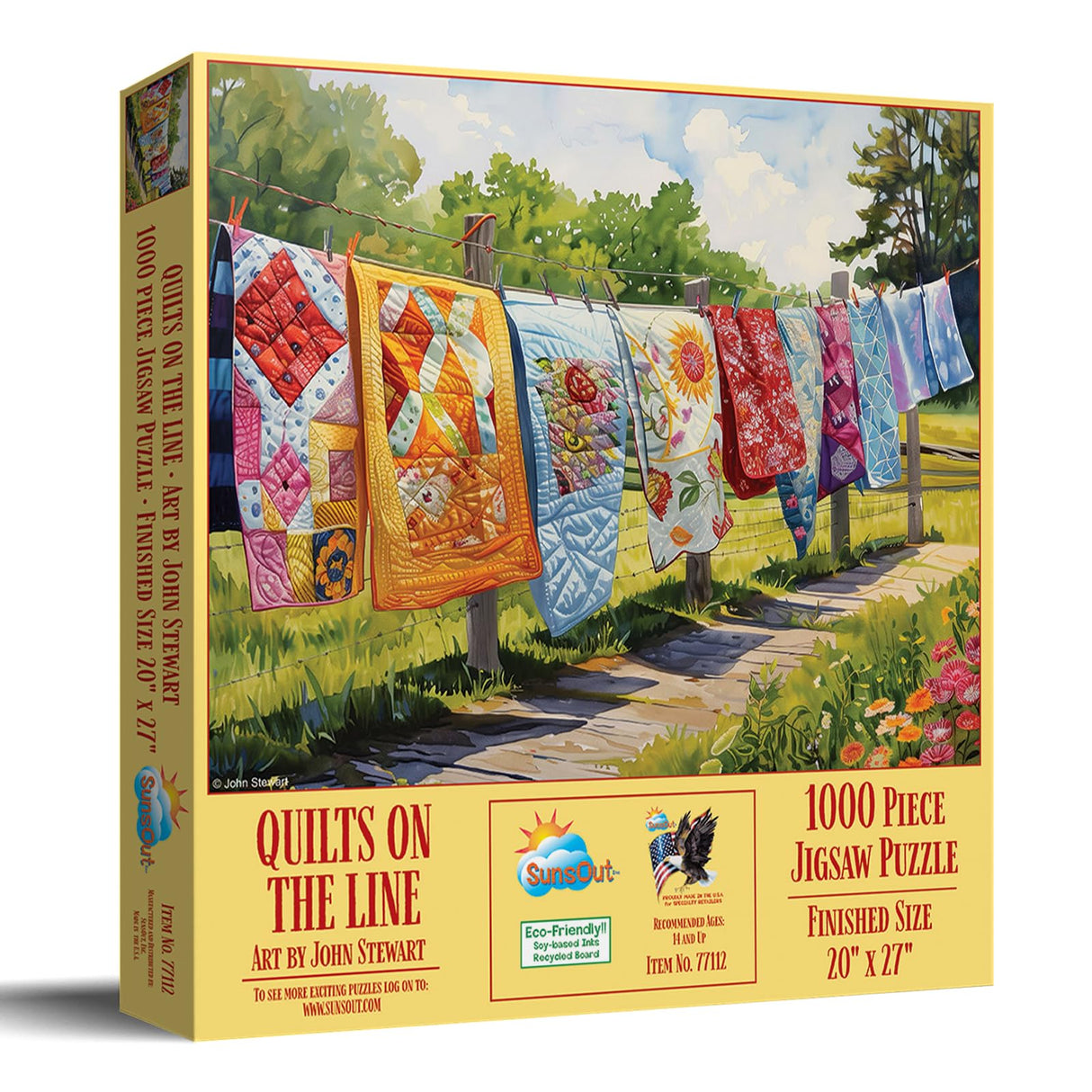 SUNSOUT INC - Quilts on The Line - 1000 pc Jigsaw Puzzle by Artist: John Stewart - Finished Size 20" x 27" - MPN# 77112 SunsOut