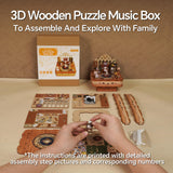 Tonecheer Wooden Music Box Puzzle for Adults,DIY Rotating Music Box Kit 3D Creative Musical Puzzle Crafts Model Building Kits Desk Decor for Teens Kids Birthday Gift (Cats Family) Tonecheer