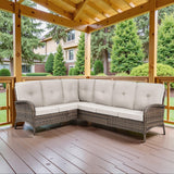 Belord 6-Seater Outdoor Sectional Sofa L Shaped Couch Patio Conversation Furniture Set, PE Wicker Patio Sectional Sofa with Removable Beige Cushion for Deck Sunroom Backyard Belord