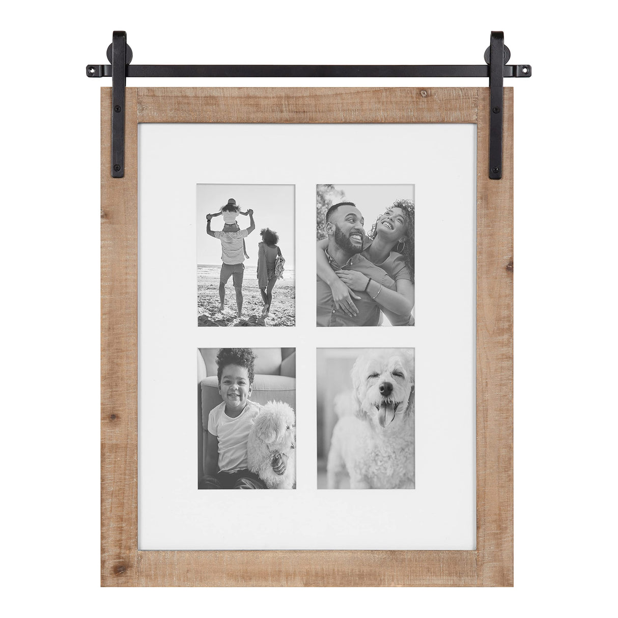 Kate and Laurel Cates Farmhouse Wooden Collage Picture Frame, 21x26 Matted to (4) 5x7, Rustic Natural Brown, Photograph Frame Fitting Four 5x7 Images with Barn Door-Inspired Design Kate and Laurel