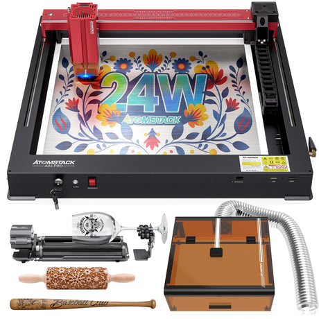 ATOMSTACK A24 PRO 24W (Basic), with Laser Engraver & B3 Enclosure & R2 V2 Laser Rotary Roller, 24W Output Power Laser Cutter, for Wood Metal Acrylic Craft ATOMSTACK