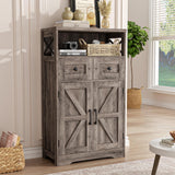 Farmhouse Storage Cabinet with Barn Doors and Open Shelf, Kitchen Pantry with Storage, Coffee Bar Station, Freestanding Cupboard Hutch Cabinet for Kitchen, Dinning Room, Livingroom, Grey FiveWillowise