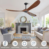 ABZ Ceiling Fans Without Lights - 72 Inch Outdoor Ceiling Fans no Lights with Remote Control, 3 Blade Solid Wood Ceiling Fans for Patios Living Room Bedroom Porch ABZ