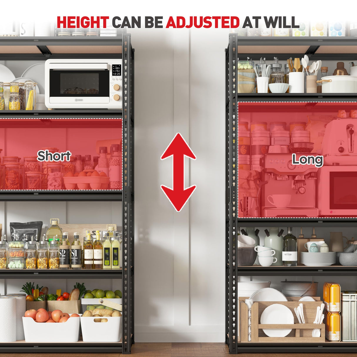 REIBII 2020LBS Storage Shelves 5 Tier Garage Shelving Heavy Duty, Adjustable Metal Shelving, Garage Shelves for Basement, Warehouse, Pantry, Closet, Kitchen 72" H x 35.55" W x 16" D, Black, 4 Pack REIBII