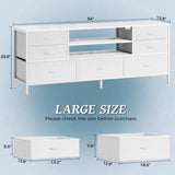 Huuger Dresser for Bedroom With Power Outlets and LED Lights, 7 Drawers TV Stand for 60 Inch TV, Console With Open Shelf, 55 Inches Wide White, PU Leather Huuger