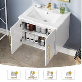 DWVO 24" Small Bathroom Vanity with Sink Combo Set, Wall Mounted Cabinet with Ceramic Sink, Modern Floating Bathroom Cabinet, Double Soft-Close Doors, White DWVO