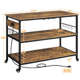 Yaheetech Kitchen Island with Power Outlet, Rolling Kitchen Cart with Wine Rack & Glass Holder & Hooks, Coffee Bar Microwave Stand Wine Rack Table for Dining Room, 47.5" W x 24" D, Rustic Brown Yaheetech