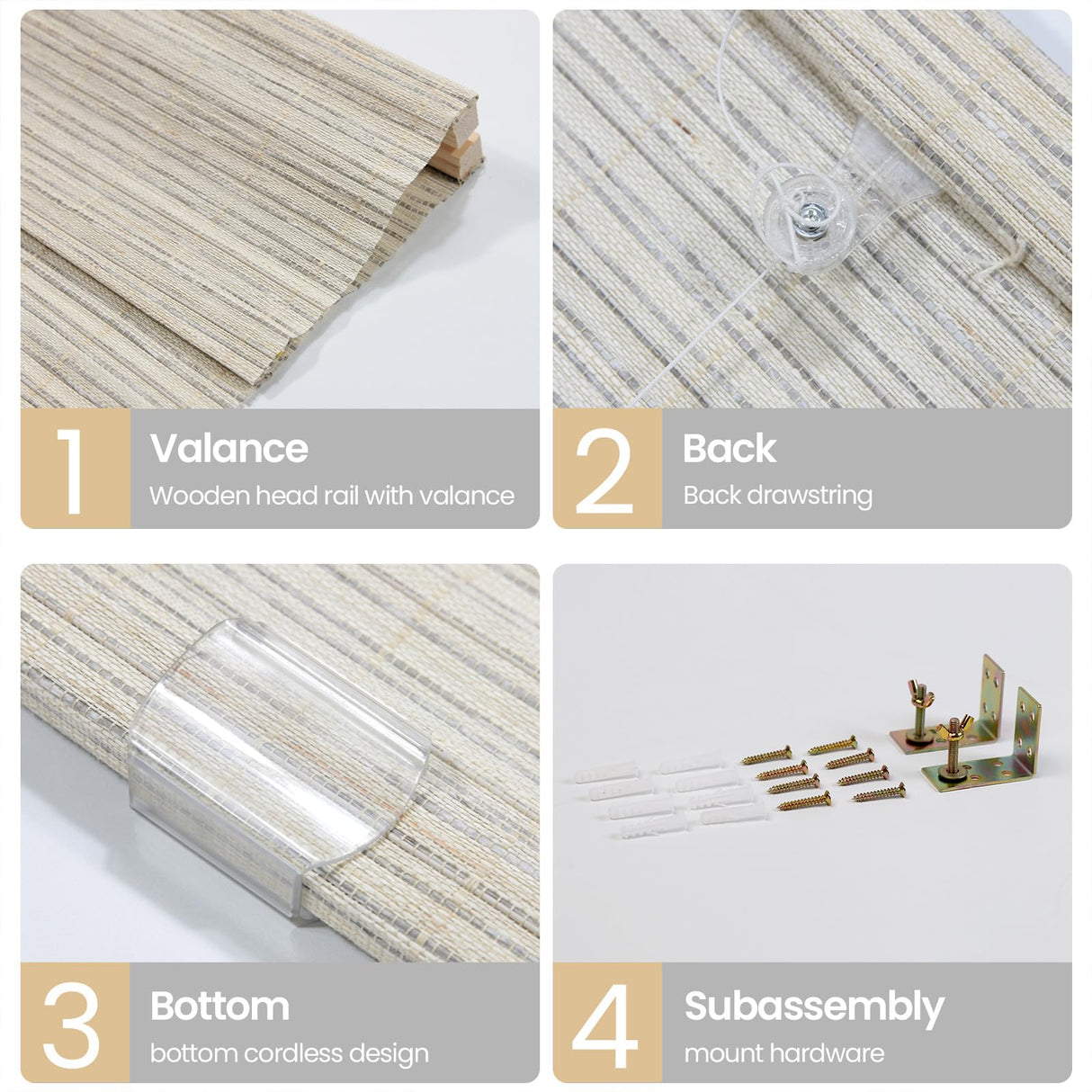 LUSTROWIN Custom Cordless Flax/Paper/Bamboo Roman Window Shades with Valance, Window Blinds Light Flitering Window Treatment Shades for Indoor Windows, Griege, 31" W x 64" H LUSTROWIN