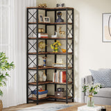 Tribesigns 7-Shelf Rustic Brown Corner Bookshelf with Metal Frame for Modern Living Spaces Tribesigns