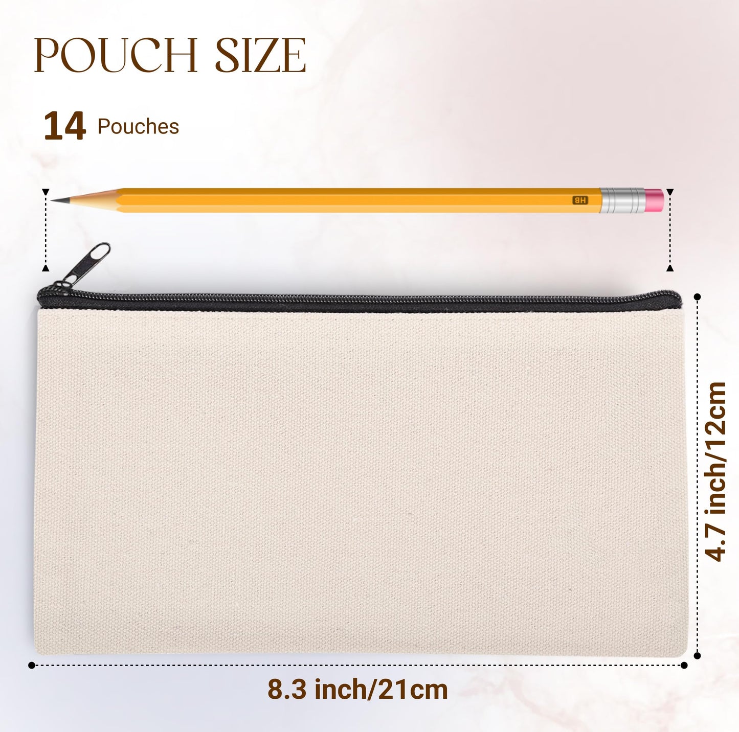 16 pcs 8.3 x 4.7 Blank DIY Craft Bag Canvas Pencil Case Blank Makeup Bags- Canvas Pencil Pouch Bulk Canvas Cosmetic Bag Multi-Purpose Travel Toiletry Bag Canvas Zipper Pouch