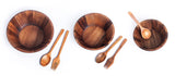 BestySuperStore Nesting Round Wood Bowls Mix Size 9½”, 8½”, 7” Stackable Acacia Wooden Bowl Set with Spoons and Forks for salad dip sauce snack rice pasta soup fruit cereal Tableware Nested Dish Sets BestySuperStore