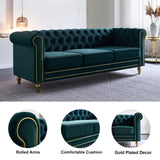 Homtique 84" Modern Green Velvet Chesterfield Sofa, 3-Seater, Button Tufted, Rolled Arms, Gold Legs Homtique