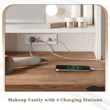 EnHomee Small Vanity Desk with Mirror and Lights, Makeup Vanity Table with 2 Drawers, White Vanity Dressing Table with Charging Staion for Bedroom, Dressing Room EnHomee