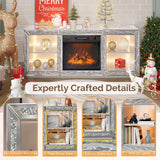 VINGLI Mirrored Fireplace TV Stand for 70" TV, Diamond Entertainment Center with Shelves ＆ 20 Color LED Lights, Media Console Table with 18'' Electric Fireplace for Living Room/Bedroom (Assembled) VINGLI