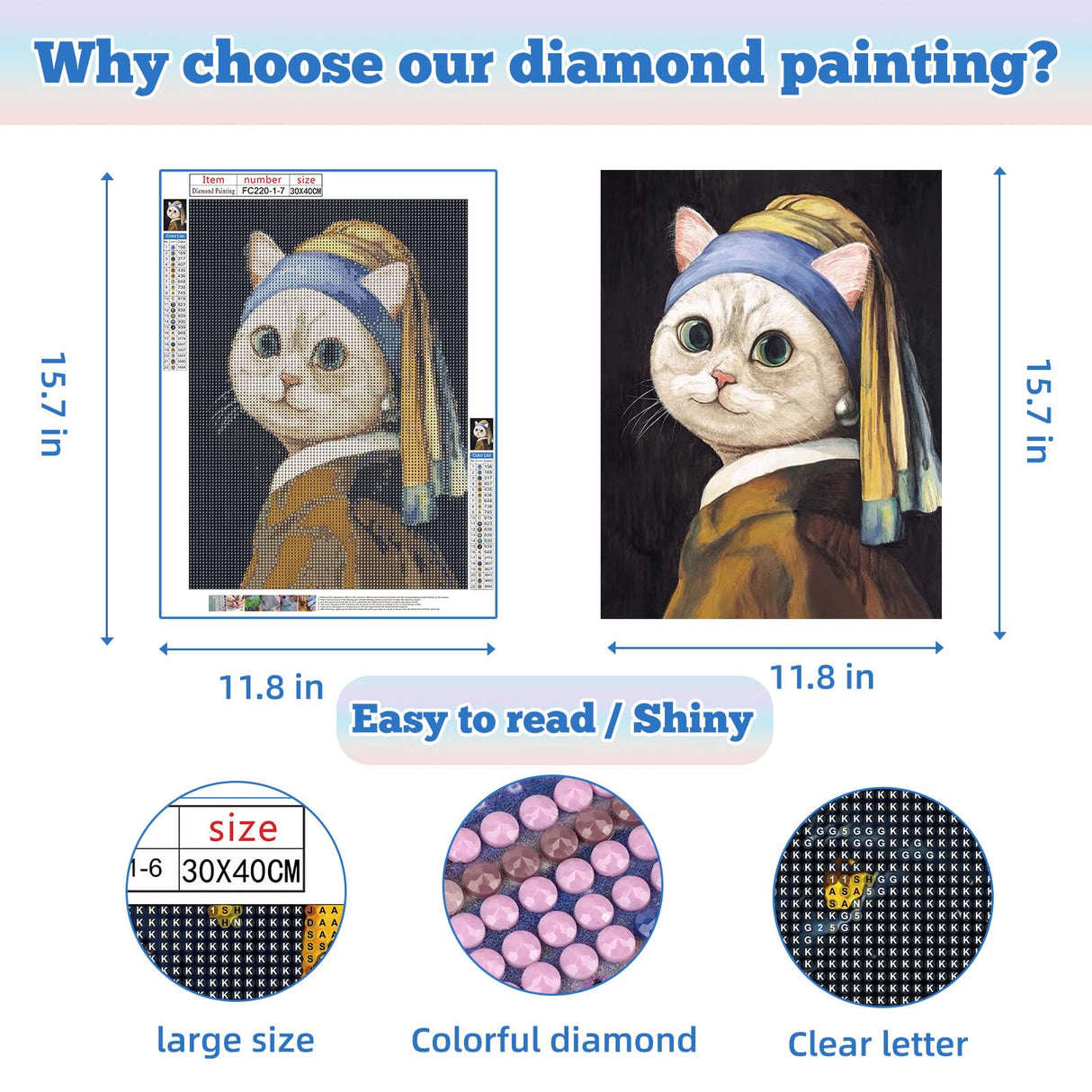 CTEOUNPT 5D Diamond Art Kits for Adults - Funny Cat Diamond Painting Kit, DIY Mosaic Canvas Crafts, Cute Cat Wall Decor for Beginners (4pcs, 11.8 * 15.7in) CTEOUNPT