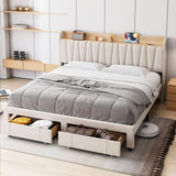 GarveeHome King Size Bed Frame with Storage Headboard, Upholstered Platform Beds with Drawers, Charging Station, Noise-Free, No Box Spring Needed, Easy Assembly, Beige GarveeHome