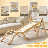 Giant bean Pastel 7 in 1 Pikler Climbing Set with Sliding Ramp & Climbing Arch Ramp, Foldable Wooden Toddler Climbing Toys Indoor,Playground Jungle Gym for Kids Age 2-5, Montessori Climbing Set Giant bean