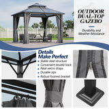 GARTOO 10x10FT Polycarbonate Hardtop Gazebo with Double Roof - Heavy-Duty Steel Frame Gazebo with Breathable Netting & Privacy Curtain for Patio, Porch, Garden, Lawn, Deck, Backyard GARTOO