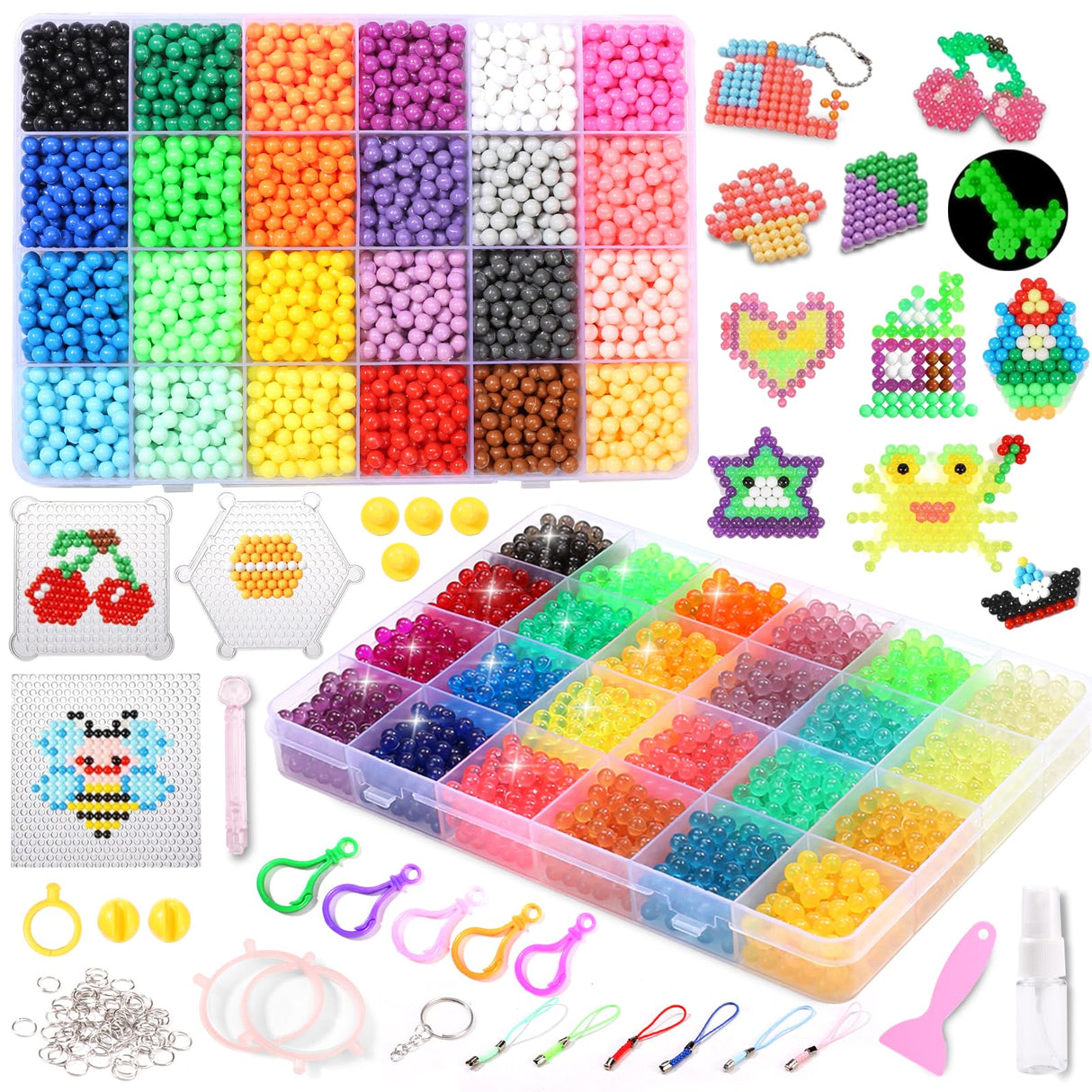 EIKEJI 7400 Pcs Non-Iron Fuse Beads Kit, 48 Colors 5mm Beads for Kids, Glow in The Dark Beads Glitter Beads, Refill Beads Set for Boys, Girls, Ideal Gift for New Years, Birthdays, Christmas EIKEJI