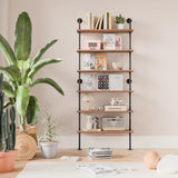 Anynice 6 Tier Industrial Ladder Pipe Shelf Bookcase, Rustic Wall Mounted Pipe Bookshelves for Decor and Storage Anynice