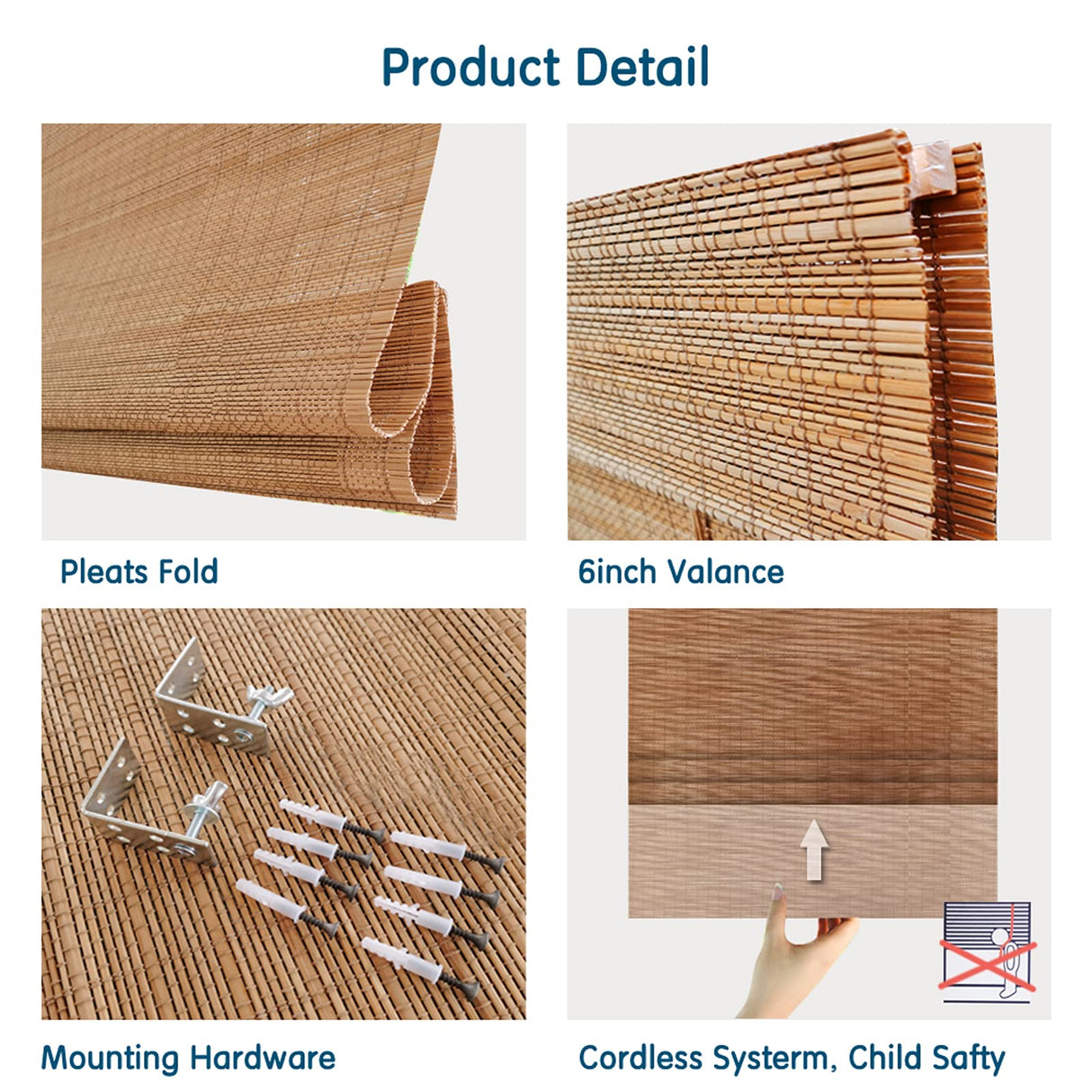 LETAU Cordless Wood Window Roman Shades, Bamboo Window Blinds, Pattern 14 LETAU