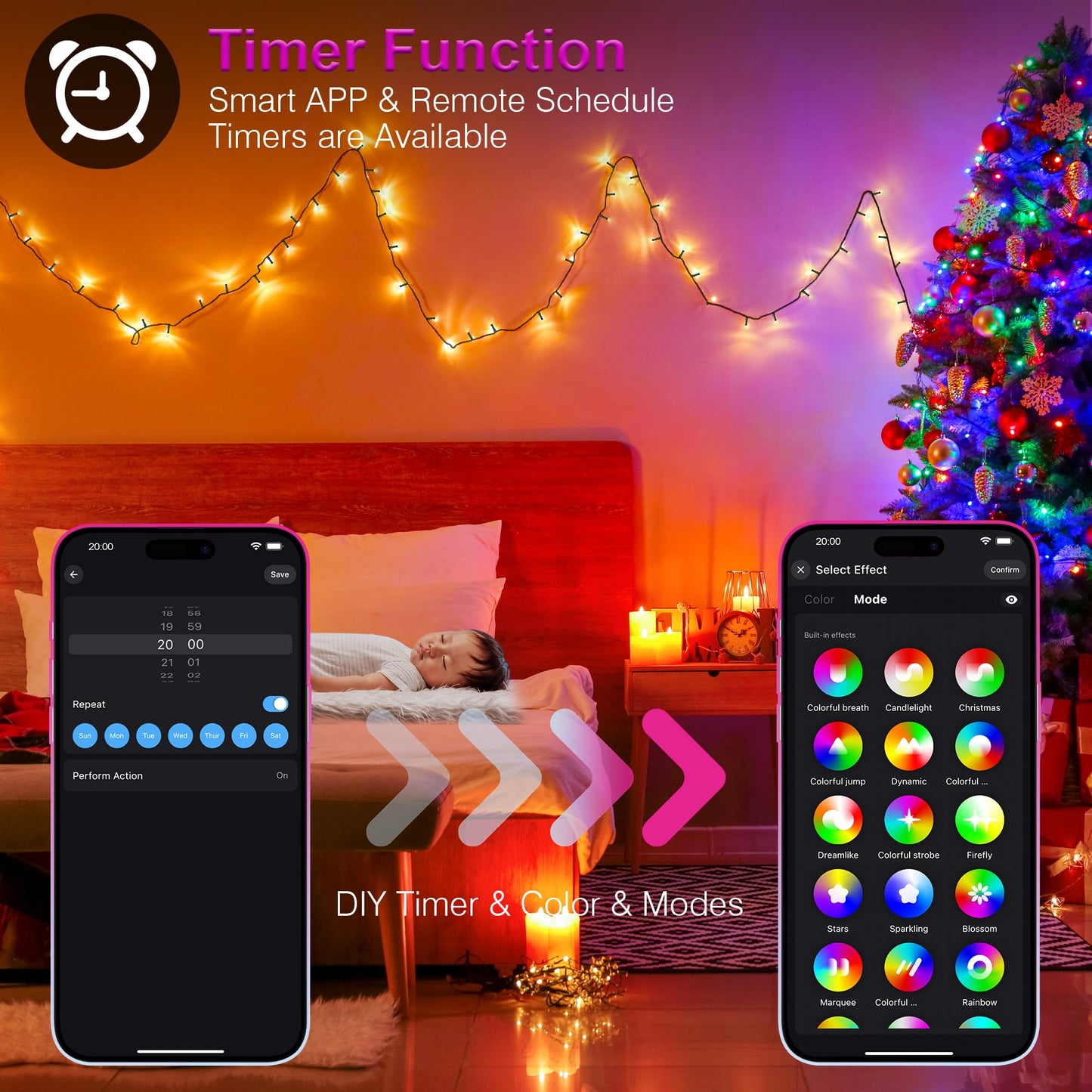 ComfyAura 40+ Modes Smart App Color Changing Christmas Lights - 164 Ft Super Xtras 16 Million Multicolor 500 Dimmable LED Christmas Tree Lights with Remote Outdoor Waterproof for Halloween Xmas