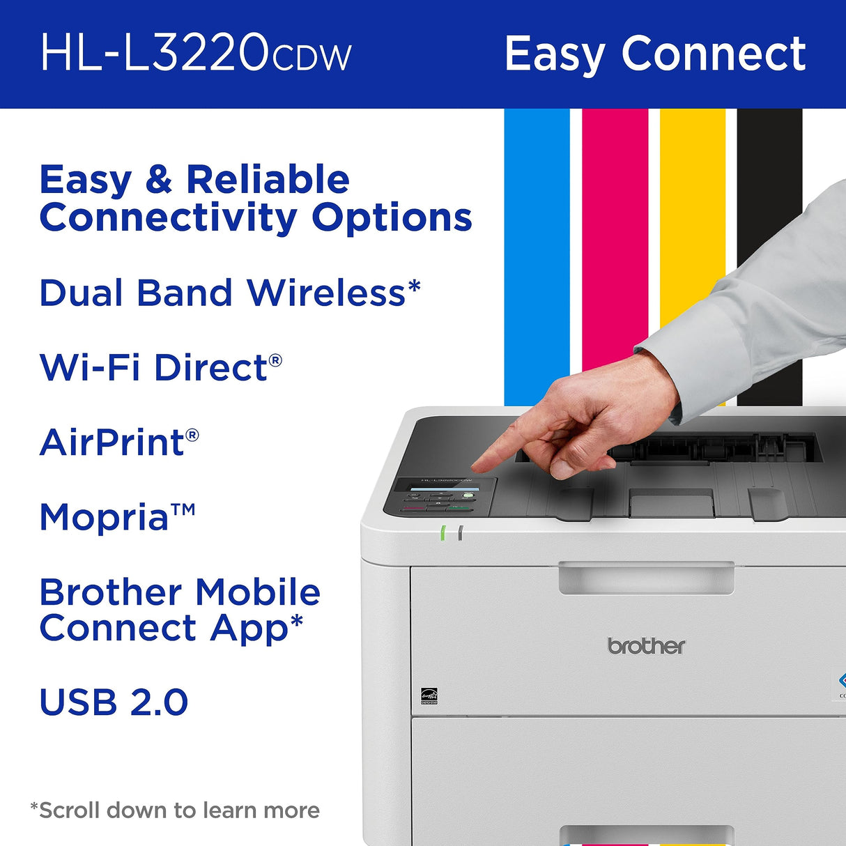 Brother HL-L3220CDW Wireless Compact Digital Color Printer with Laser Quality Output,Duplex & Mobile Device Printing Includes 4 Month Refresh Subscription Trial¹,Amazon Dash Replenishment Ready,White Brother