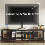 IRONCK 79 Inch TV Stand for TVs up to 85 Inch with Mount and Power Outlet, 3 Tiers TV Console with Storage Shelves, Entertainment Center, Steel Frame, for Living Room, Bedroom, Black IRONCK