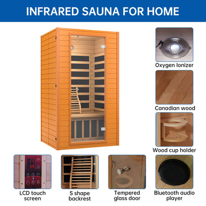 RESTISLAND Infrared Sauna Room for Home, Near Zero EMF Wooden 1-2 Person Indoor Home Sauna with Bluetooth, LCD Control Panel, Chromo Therapy Light