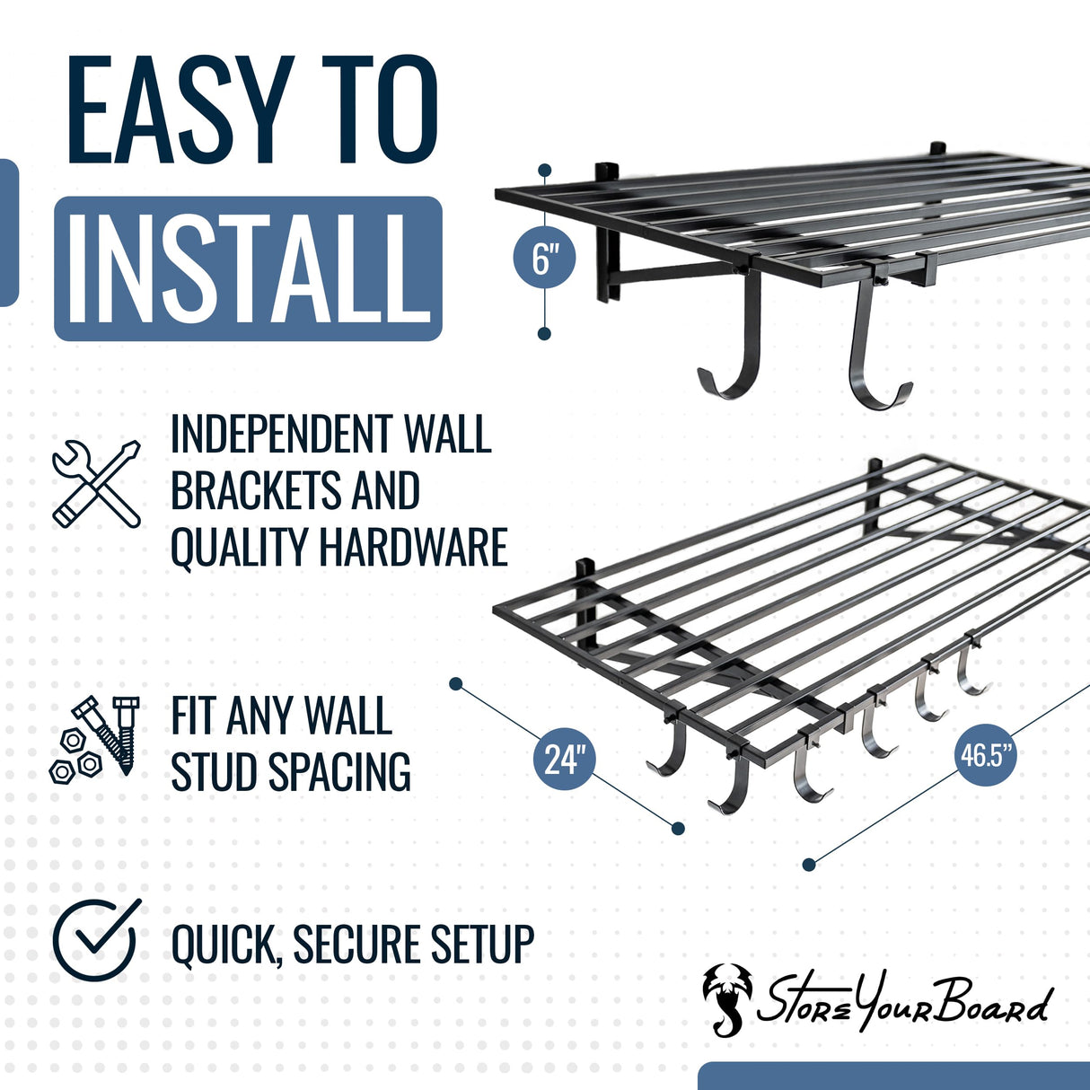 StoreYourBoard 2 Pack Heavy Duty Garage Wall Shelves, 2' x 4' Wall Mount Storage Shelf with Hooks, Holds 200 lbs Each StoreYourBoard