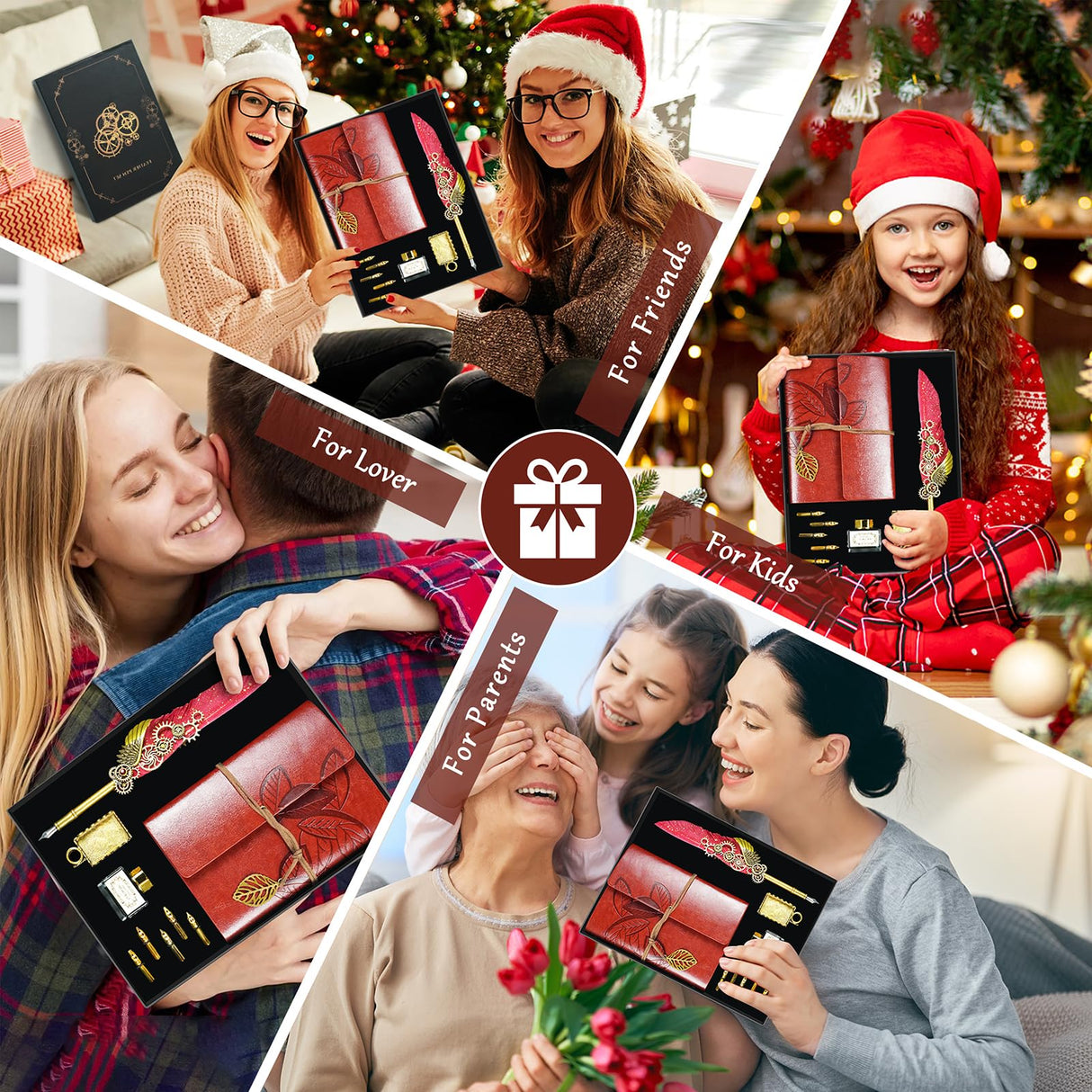 Feather Quill Pen and Ink Set,Antique Calligraphy Set with Leather Journal Notebook,Feather Pen,5 Gold Nibs,Pen Holder,Ink,Calligraphy Kits for Beginners Christmas Gift GrnVibe