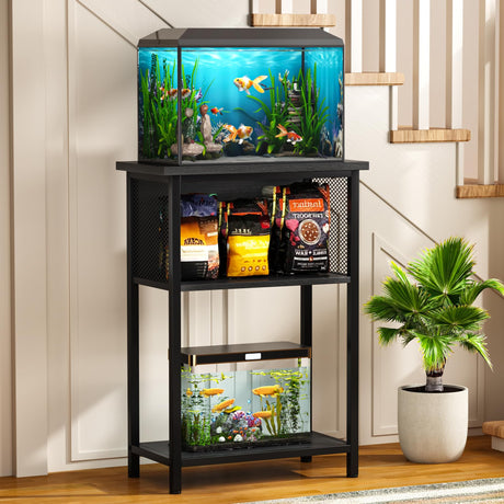 BSONE 5-10 Gallon Fish Tank Stand, Small Aquarium Stand Shelf, 0.71" Thickened Tabletop, 20.5" W×11" D ×31" H , Black BSONE